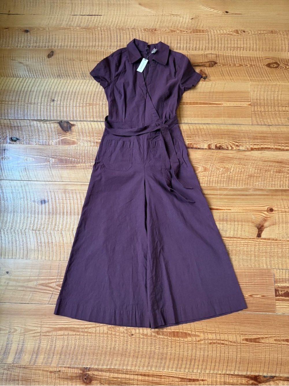 New Anthropologie Maeve Colette Wrap Belted Wide Leg Jumpsuit Purple Plum Fall 8 - Picture 2 of 4